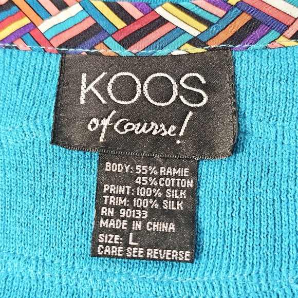 🛑 Vintage Koos of Course! 2-Piece Womens Turquoise Cardigan & Silk Shell Top L - Picture 8 of 10